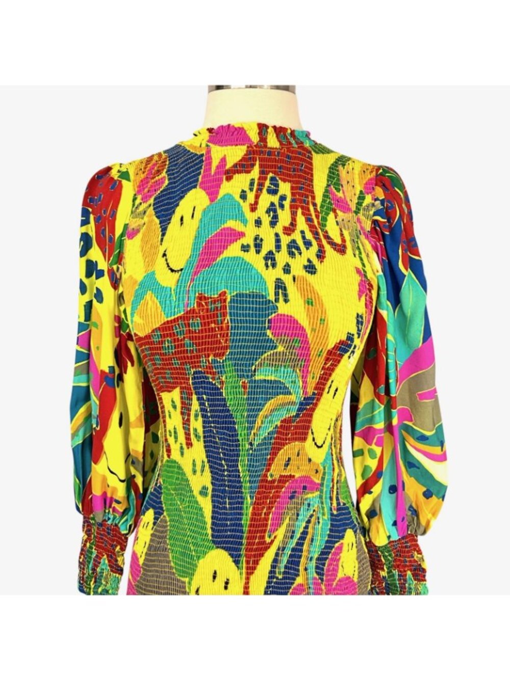 FARM Rio Smiley Leopards Jungle Mini Dress Womens P Multicolor Long Sleeve - Picture 2 of 16